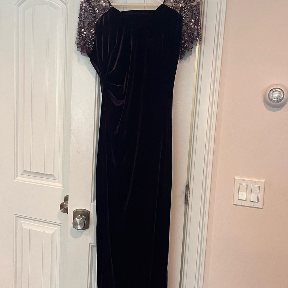 Xscape Rich Purple Velvet Gown with Sparkling Details - Picture 5 of 11
